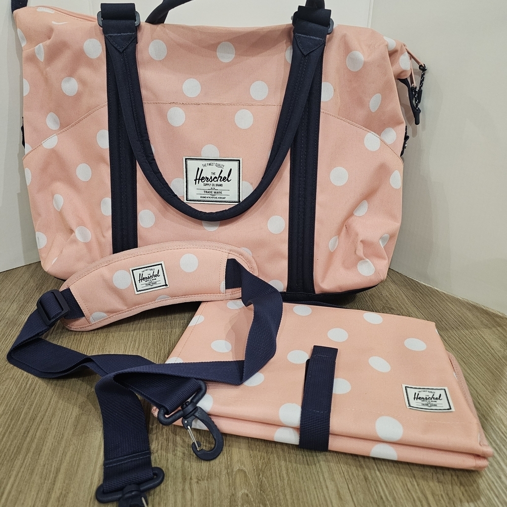 Herschel Supply Co. Strand Sprout Diaper Bag - Peach Polka Dot/Navy - Picture 2 of 8
